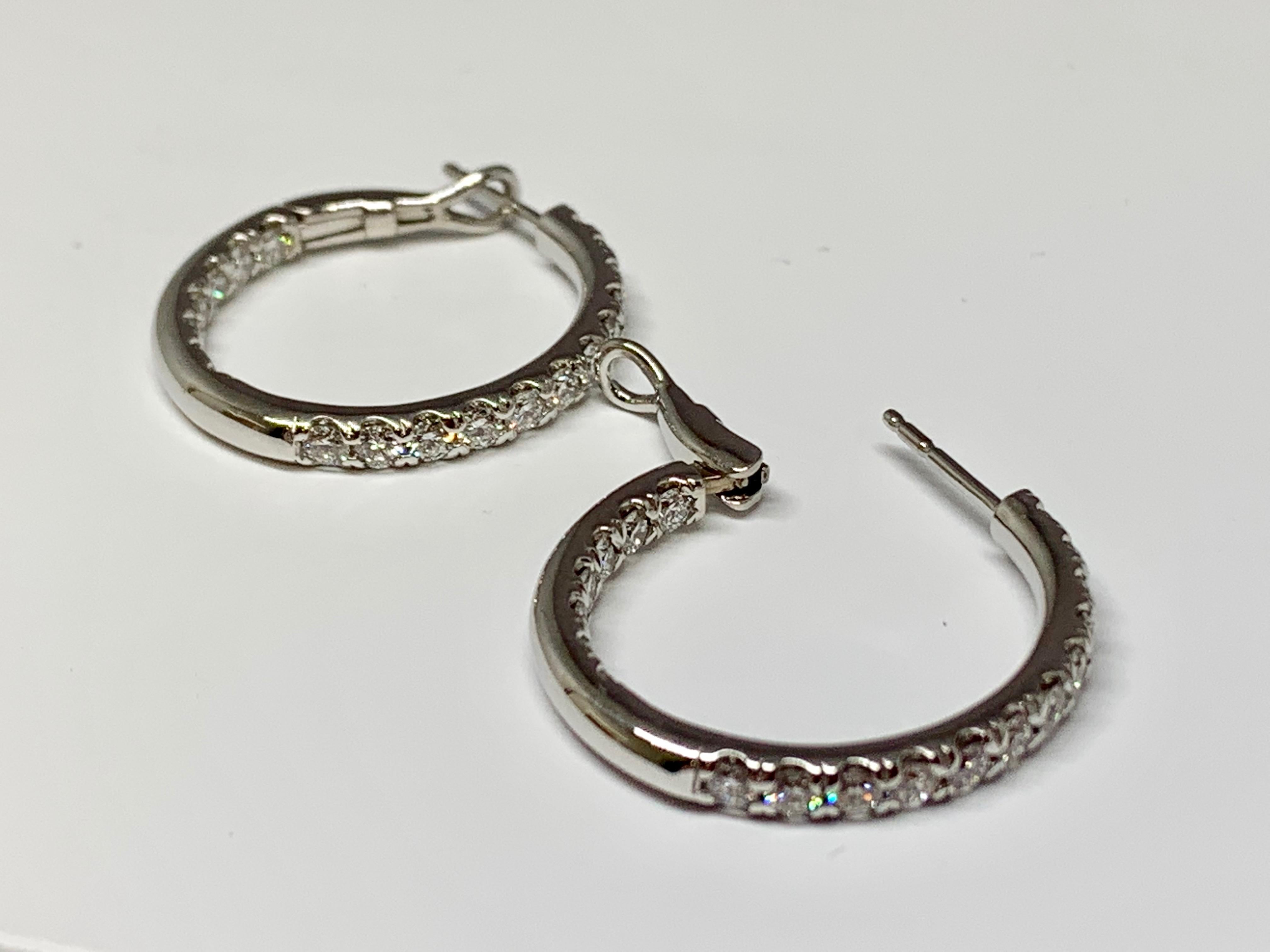 White Gold 1.30 Carat Total Weight Round Diamond Inside-Outside Hoop Earrings In New Condition For Sale In Gainesville , FL