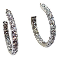 White Gold 1.30 Carat Total Weight Round Diamond Inside-Outside Hoop Earrings