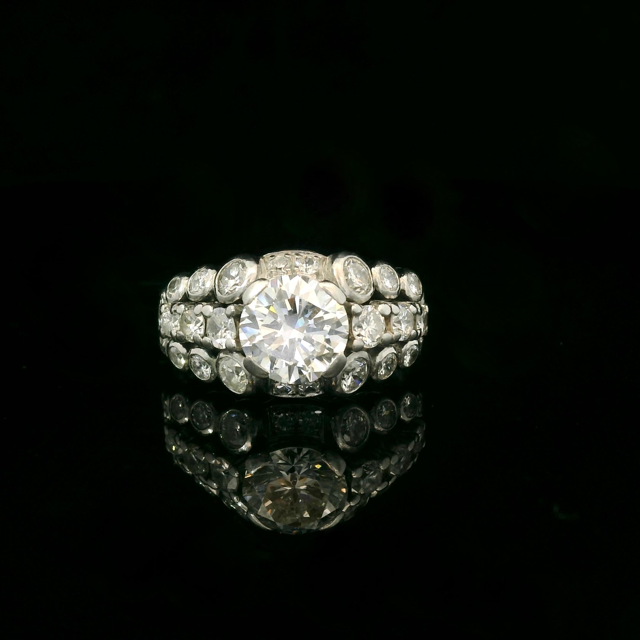 Brilliant Cut White gold 1.30 Carats diamond ring from 1951 For Sale
