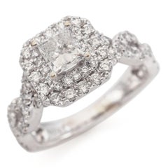 White Gold 1.32tcw Diamond Halo Engagement Ring with Sapphire Accent Stones