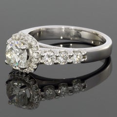 White Gold 1.33 Carat Round Diamond Cushion Shaped Halo Engagement Ring