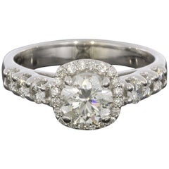 White Gold 1.33 Carat Round Diamond Cushion Shaped Halo Engagement Ring