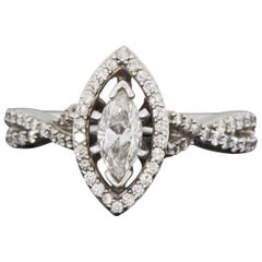 White Gold 1.34 Carat Marquise Diamond Halo Engagement Ring