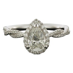 White Gold 1.35 Carat Pear Diamond Halo Engagement Ring