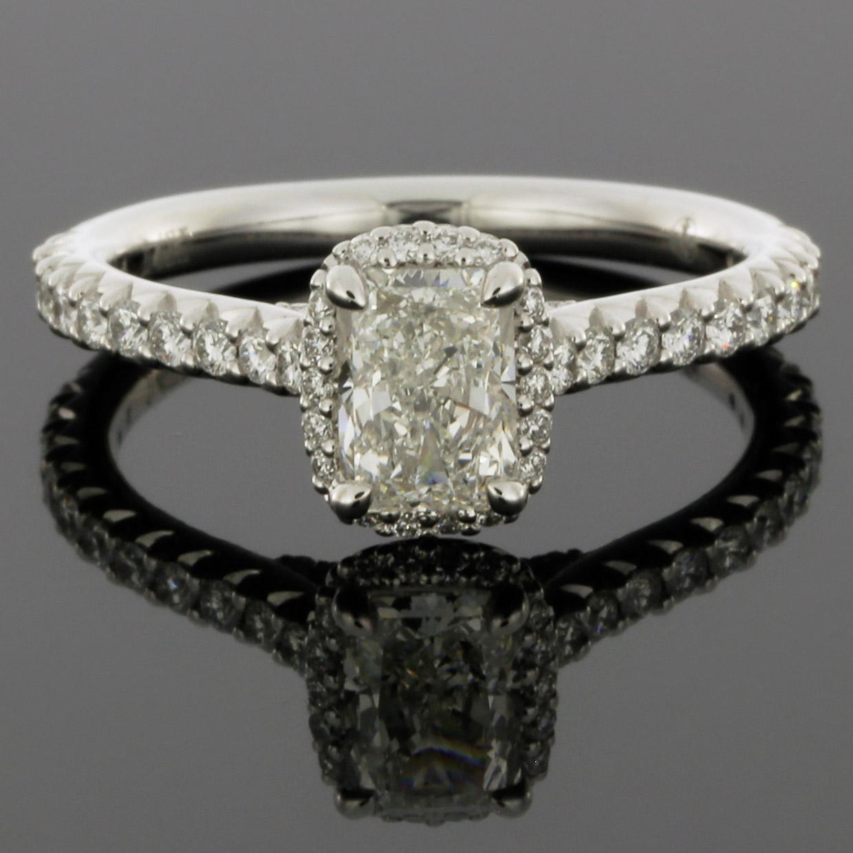 Radiant Cut White Gold 1.37 Carat Radiant Diamond Halo Engagement Ring