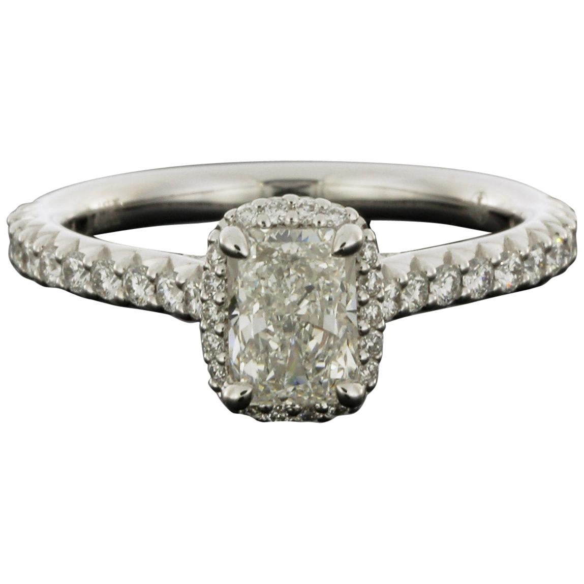 White Gold 1.37 Carat Radiant Diamond Halo Engagement Ring