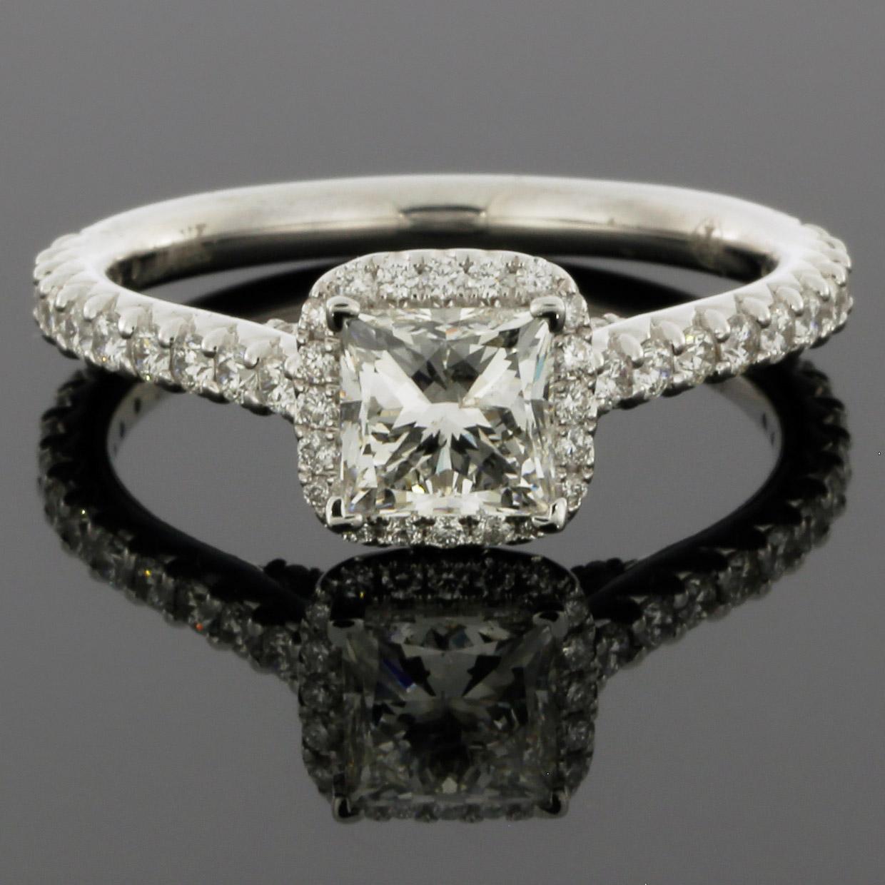 Princess Cut White Gold 1.46 Carat Princess Diamond Halo Engagement Ring