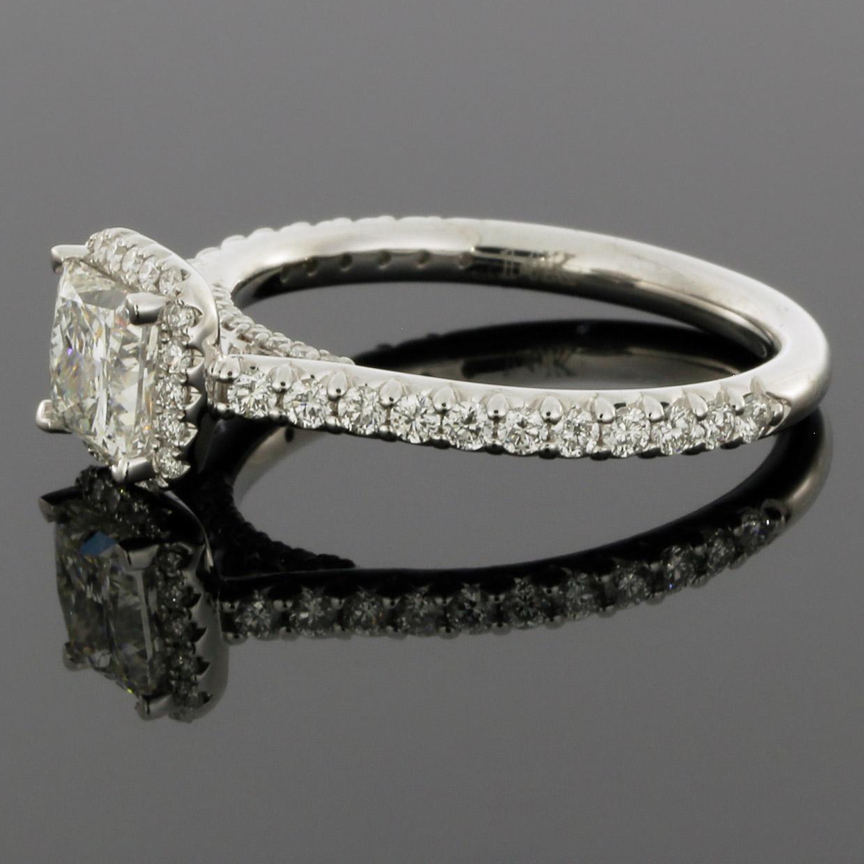 White Gold 1.46 Carat Princess Diamond Halo Engagement Ring In Excellent Condition In Columbia, MO