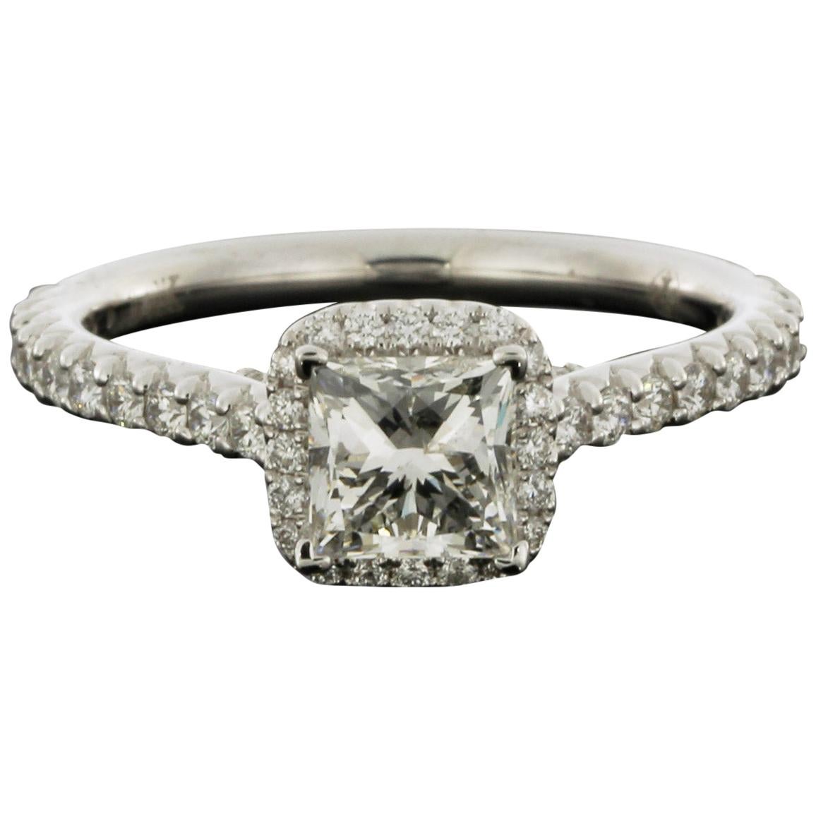 White Gold 1.46 Carat Princess Diamond Halo Engagement Ring