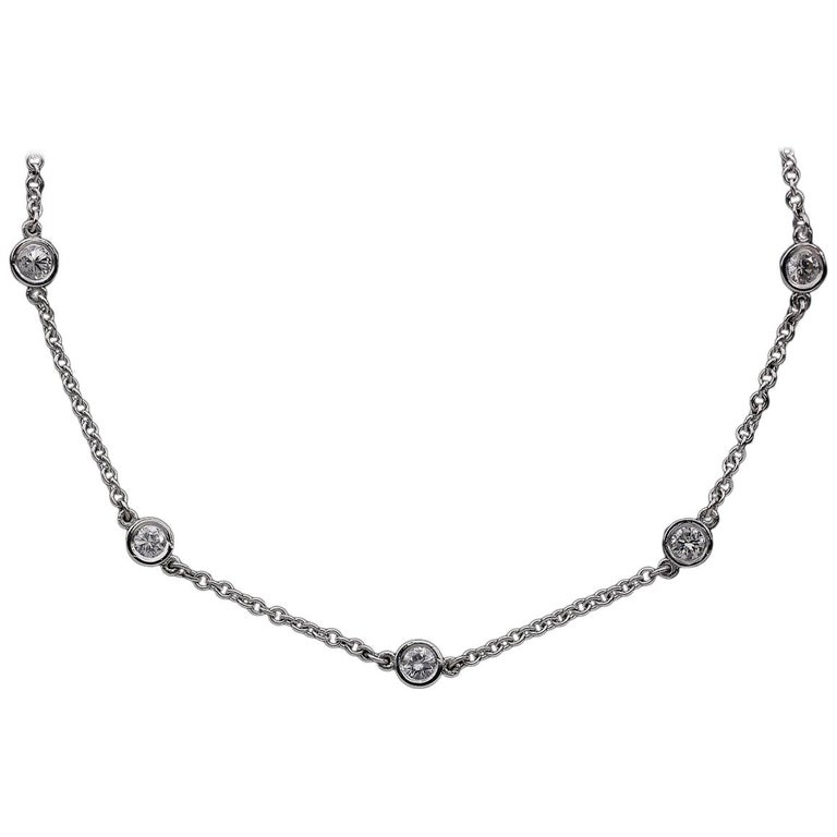White Gold 1.48 Carat Round Diamond Chain Necklace at 1stDibs