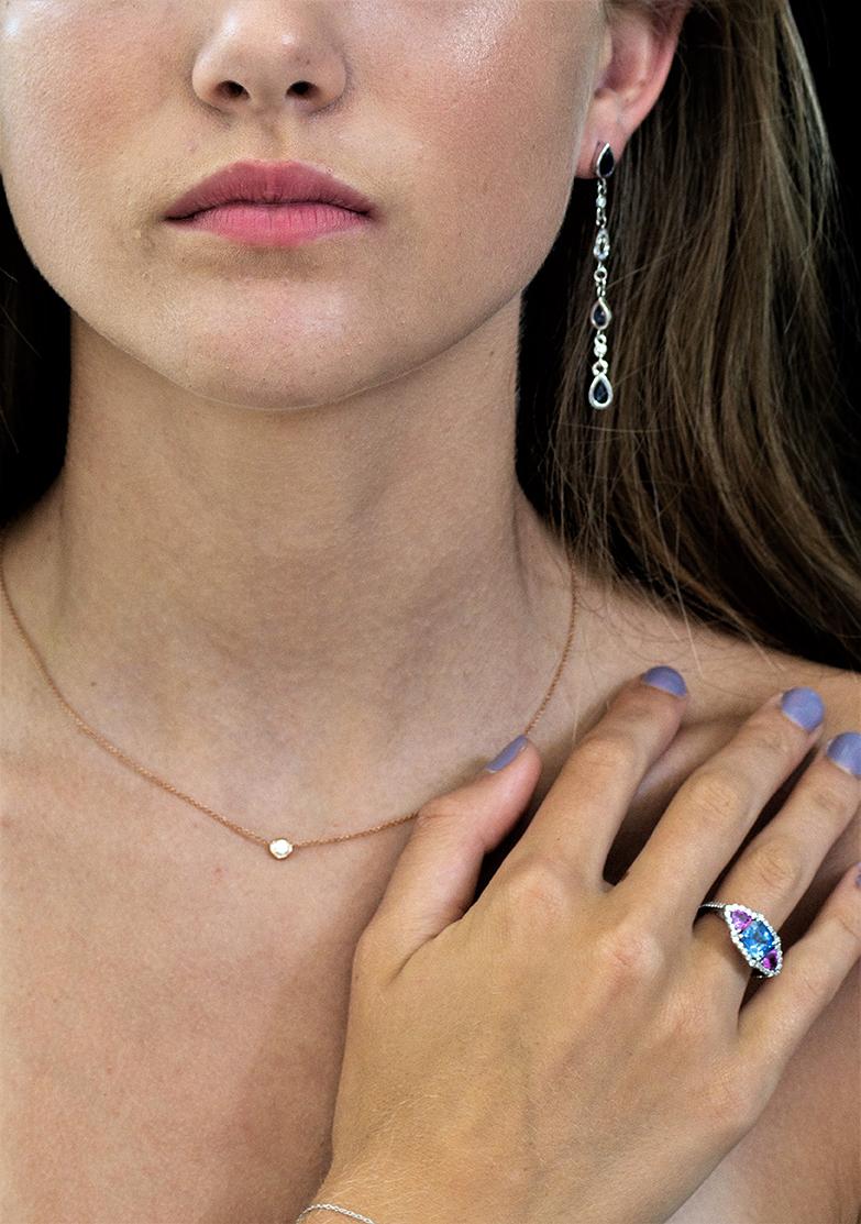 Round Cut White Gold 15-Point Diamond Bezel Set in Pendant Necklace