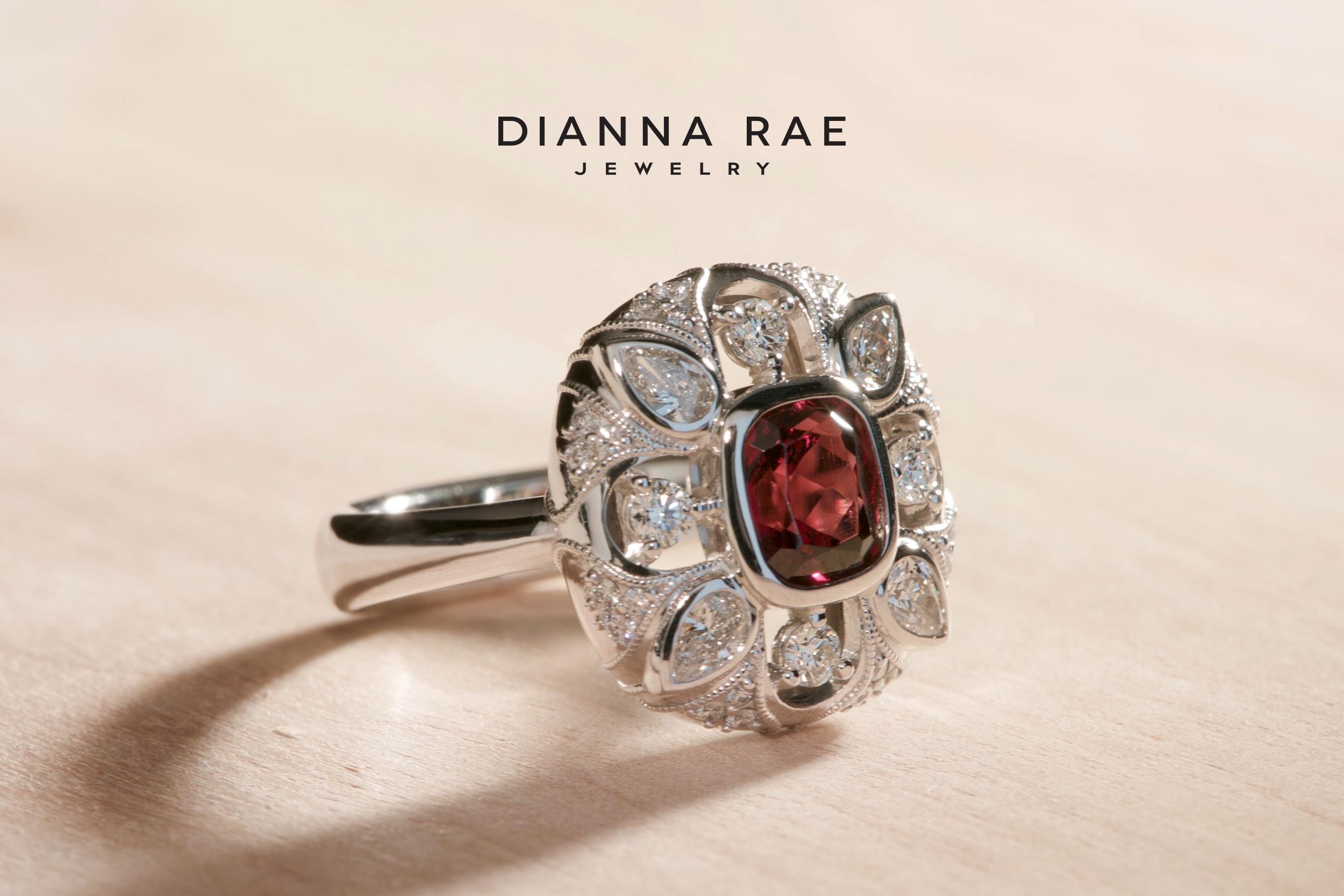 Cushion Cut White Gold 1.51 Carat Cushion Red Spinel Cocktail Ring with Diamond Accents For Sale