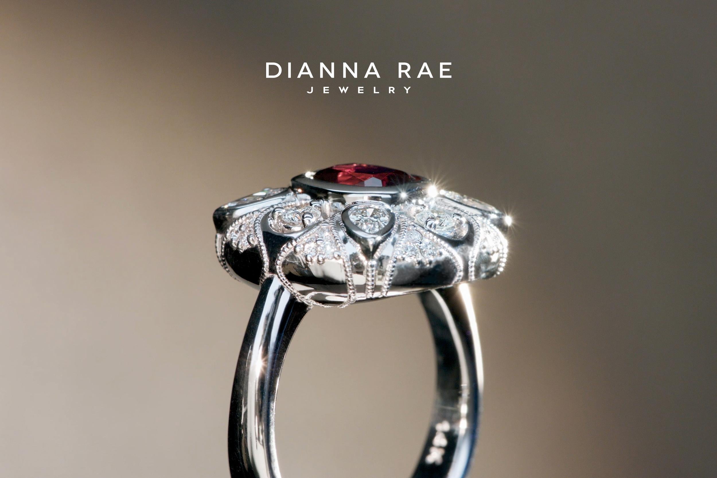 White Gold 1.51 Carat Cushion Red Spinel Cocktail Ring with Diamond Accents For Sale 1