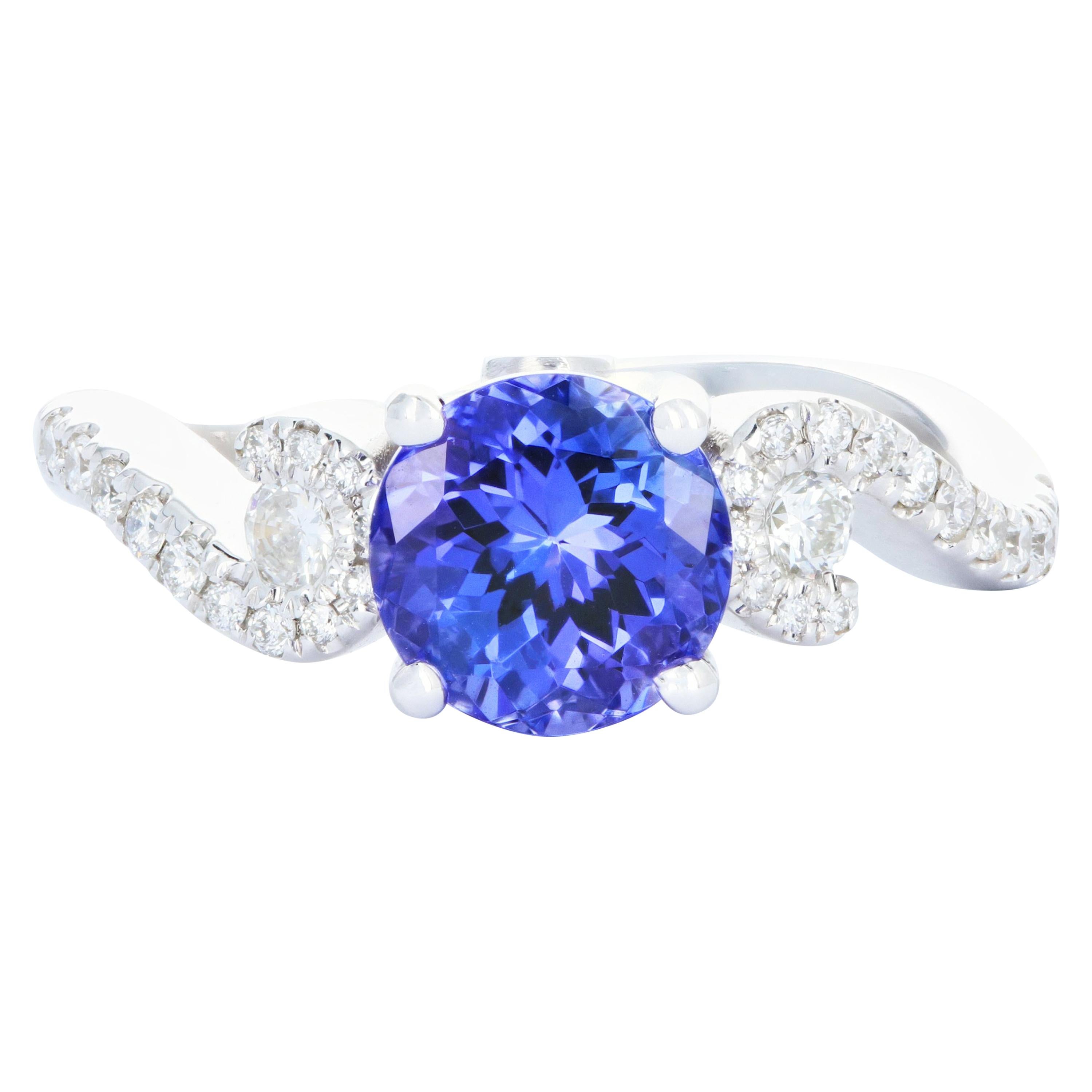 White Gold 1.63 Carat Tanzanite and Diamond Ring