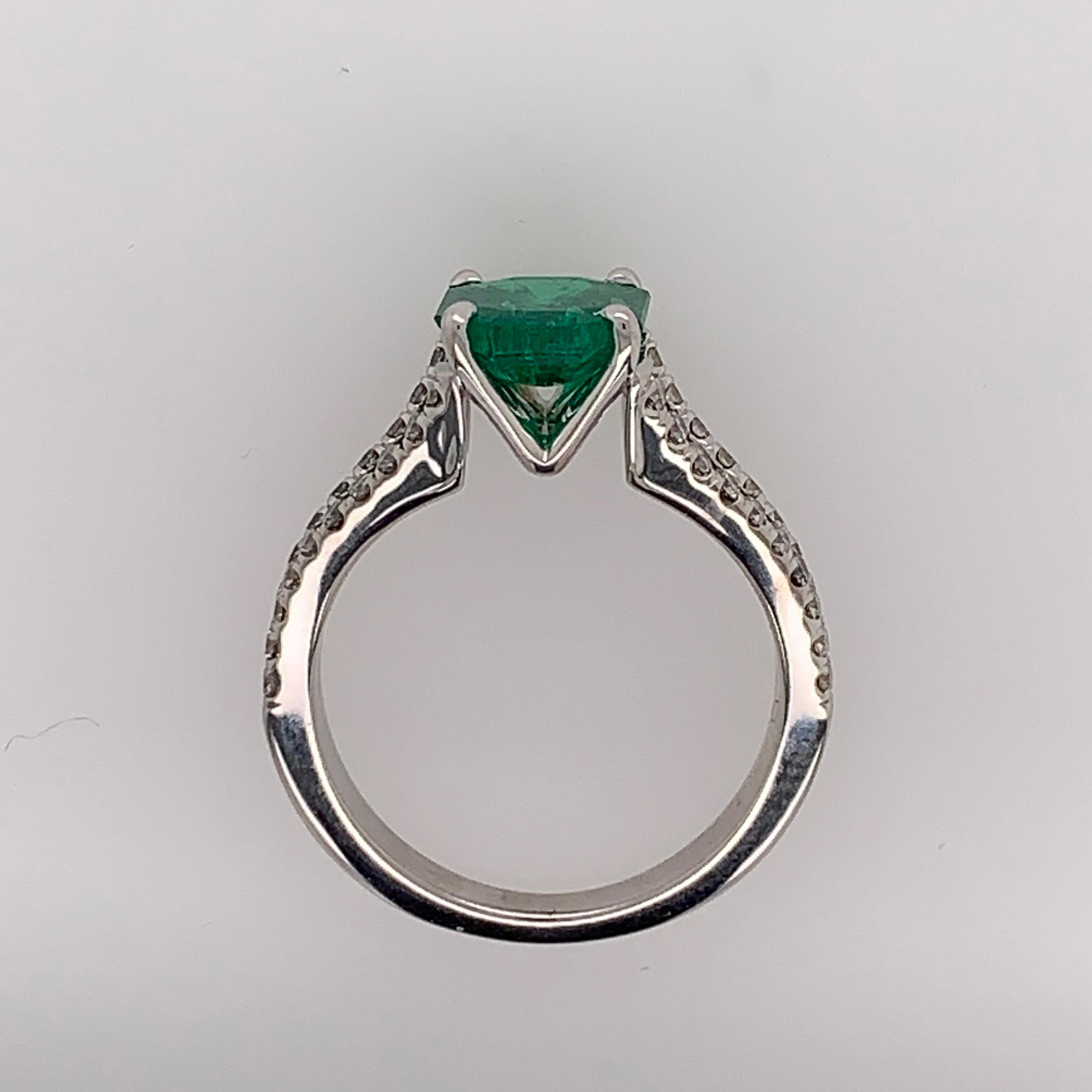 Emerald Cut White Gold 1.70 Carat Natural Green Emerald and Diamond Engagement Ring Gemstone