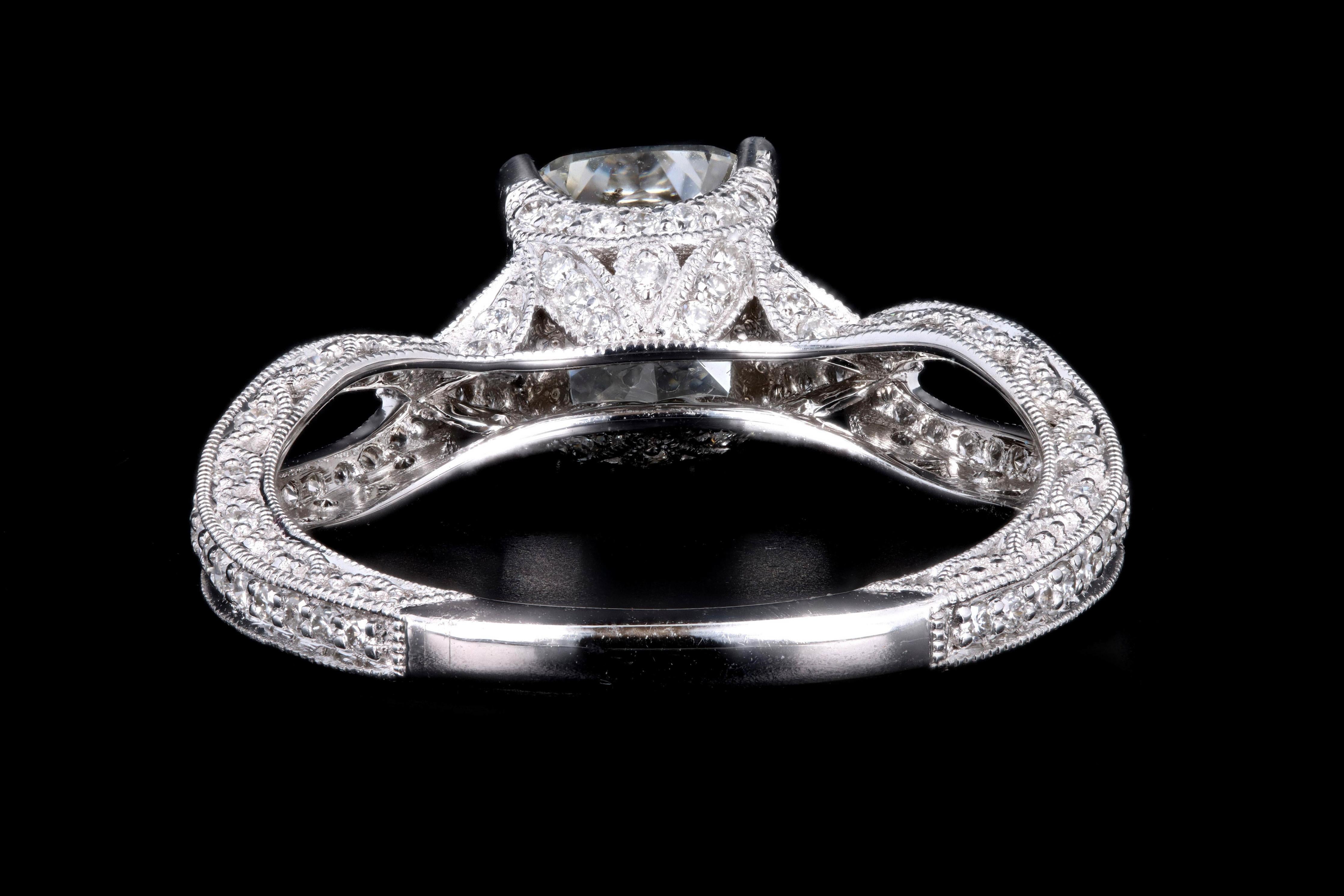 Women's White Gold 1.71 Carat Cushion Cut Diamond Engagement Ring