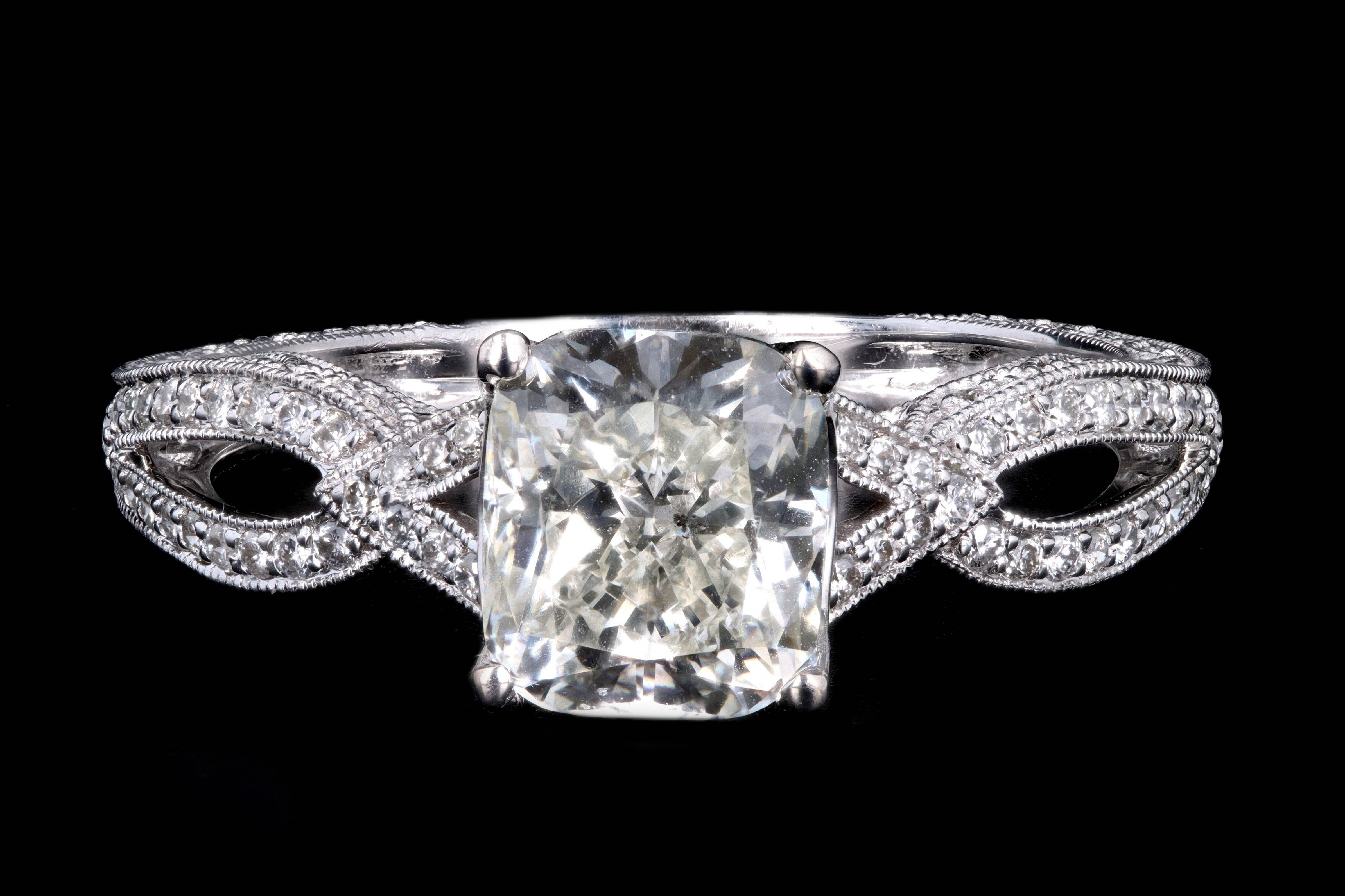 White Gold 1.71 Carat Cushion Cut Diamond Engagement Ring 4