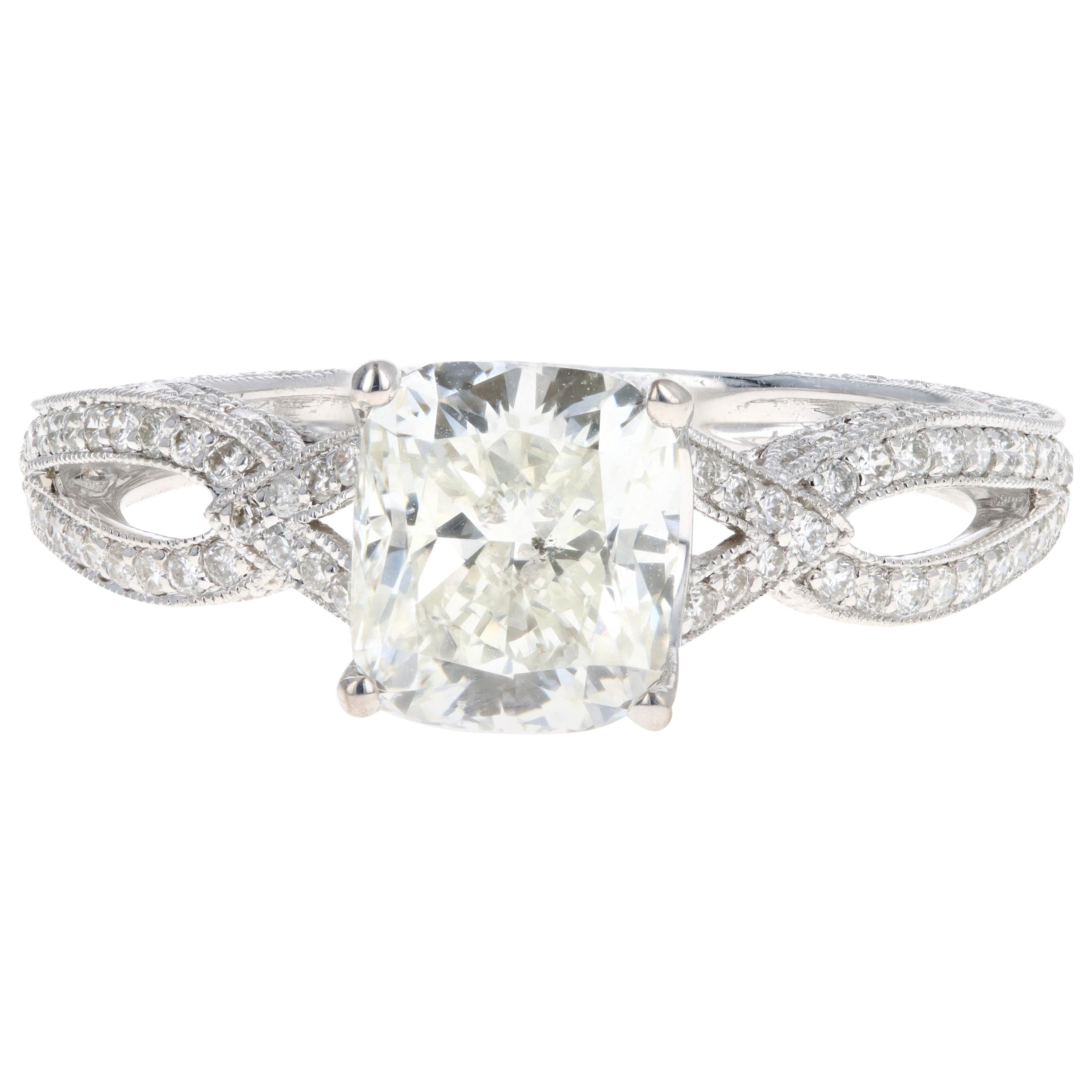 White Gold 1.71 Carat Cushion Cut Diamond Engagement Ring