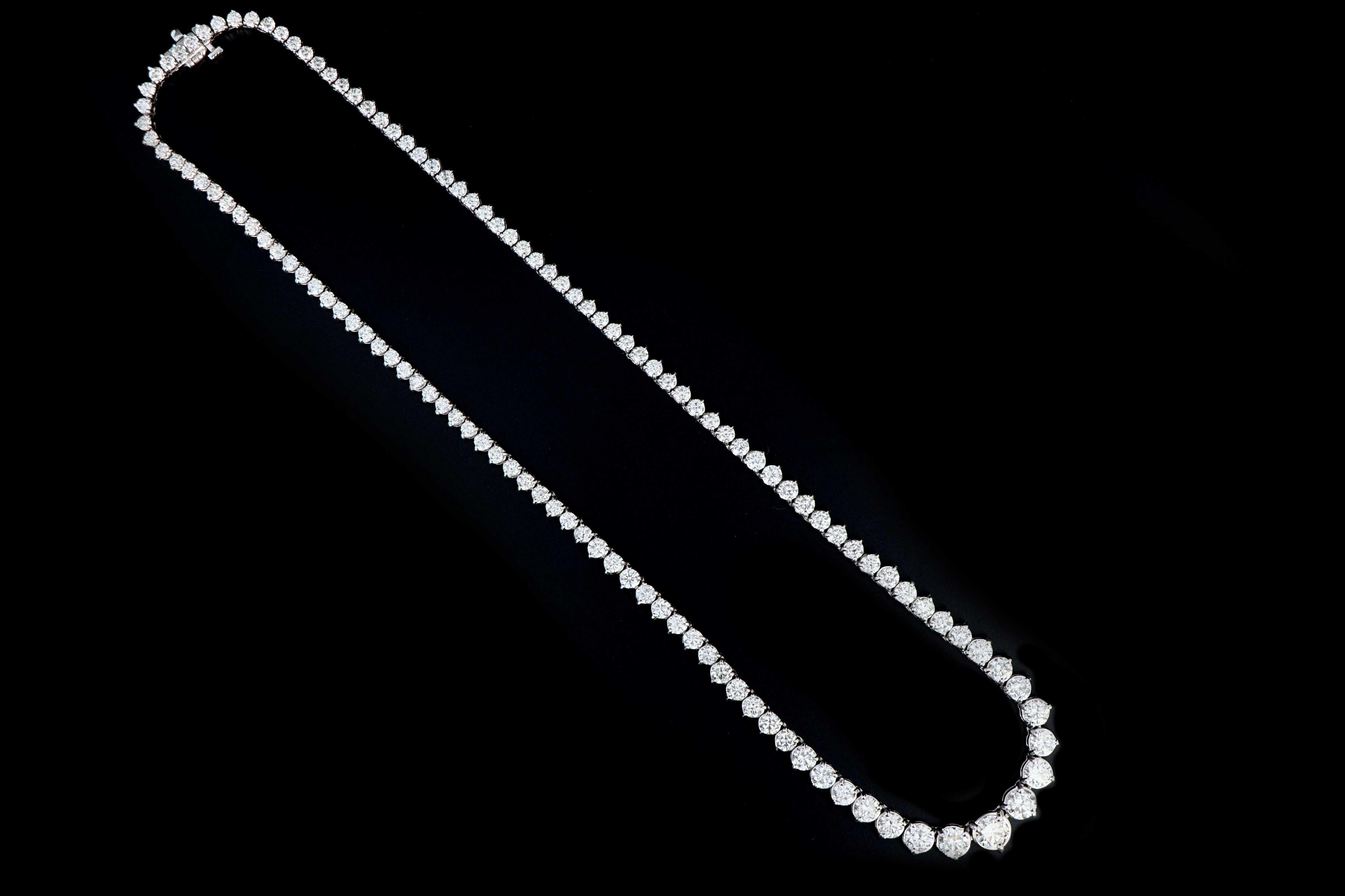 White Gold 17.39 Carat Graduated Round Brilliant Diamond Necklace In New Condition In Cape May, NJ