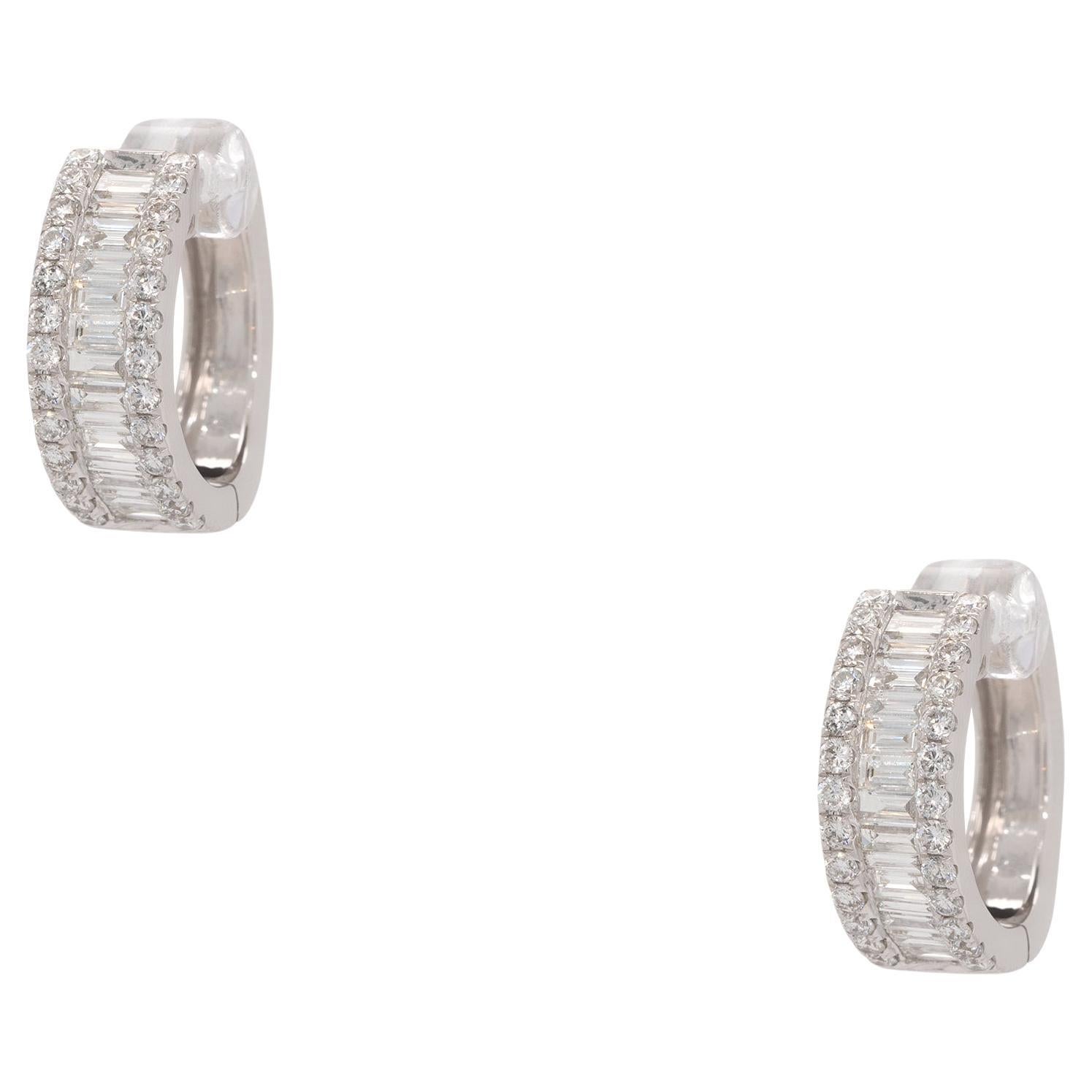 1.79 Carat Diamond Three Column Hoop Earrings 18 Karat in Stock  For Sale