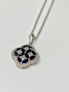 White Gold 1.79 Carat Total Weight Sapphire and Diamond Necklace