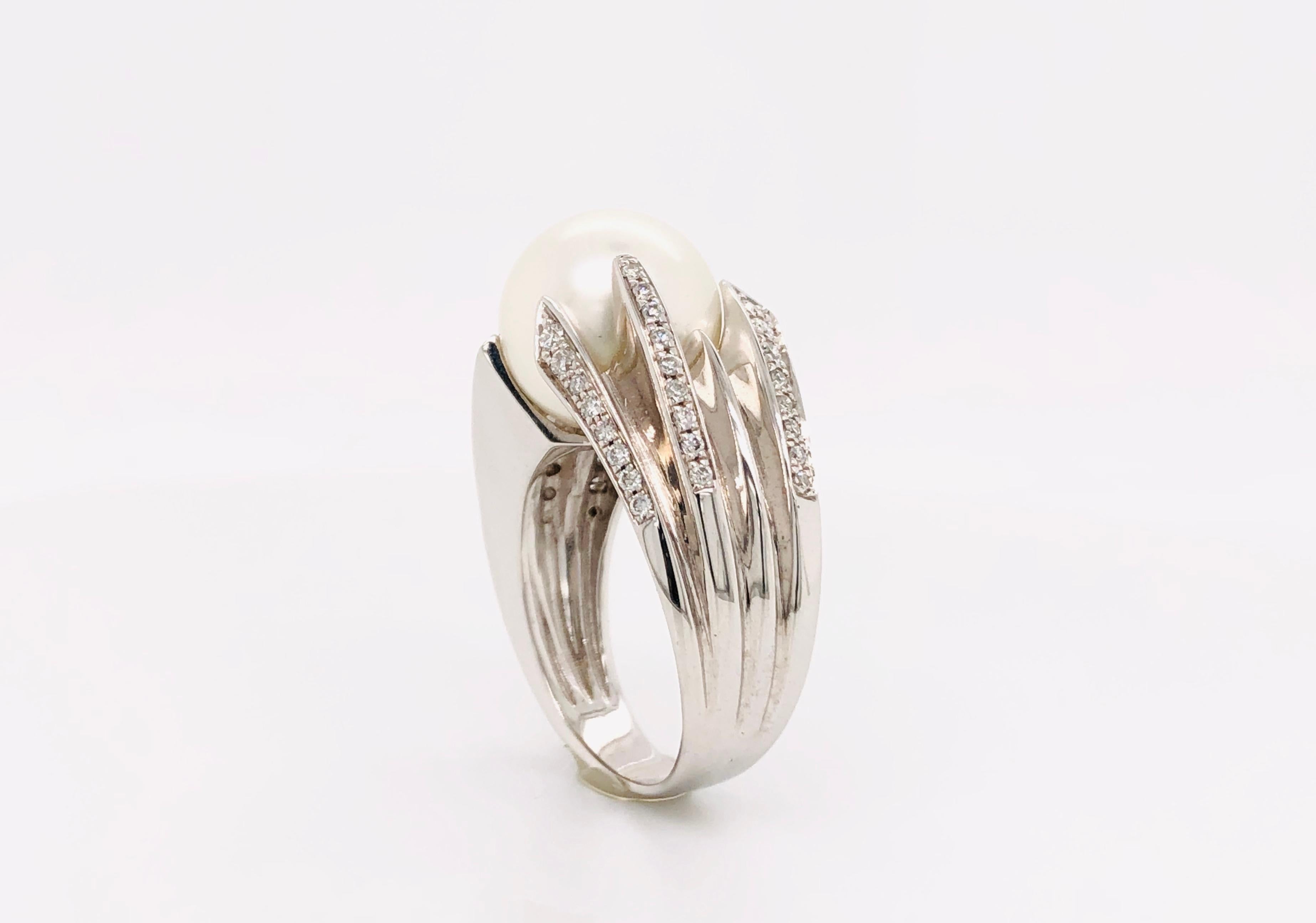 White Gold 18 Carat, Cultured Pearl and White Diamonds Ring 1