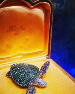 White Gold 18 Carat Tortoise Brooche with Tsavorite and Diamonds