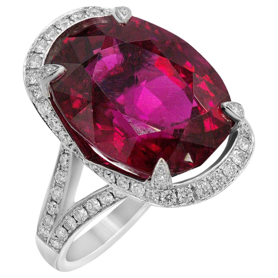 Oro Blanco 18 Quilates Diamante Granate Rodolita Gran Anillo Elaborado