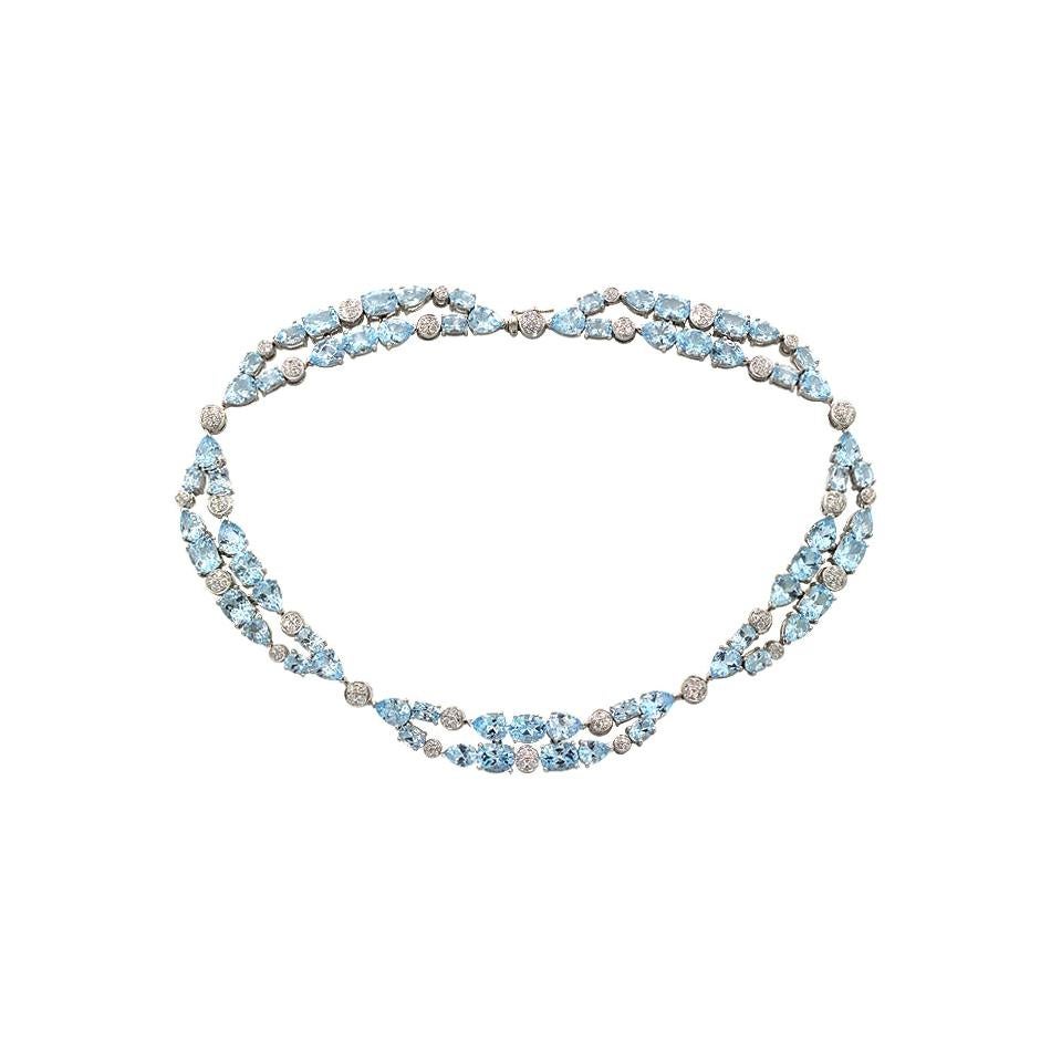 White Gold 18 Karat Diamond Topaz Feminine Tender Necklace For Sale