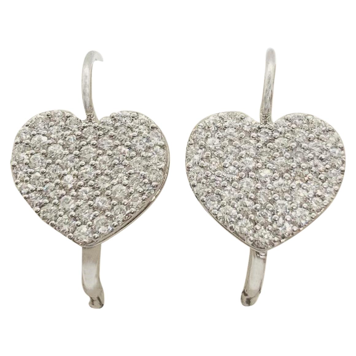 White Gold 18 Karat Heart Diamonds Earrings For Sale