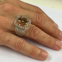 White Gold 18 Karat Cocktail Ring with Morganite and Champagne Colored Diamonds