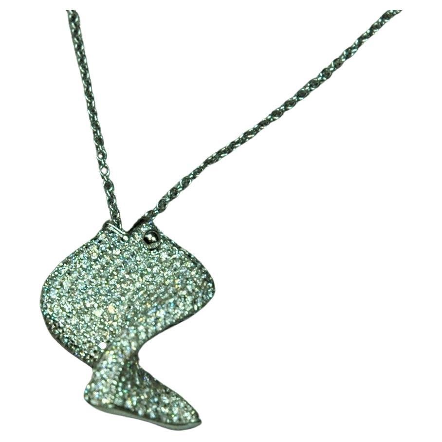 White Gold 18 Kt. Necklace with a Brilliant Fish 1, 18 Carats Pendant