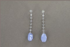 Pendientes colgantes de oro blanco de 18 quilates con cuarzo limón y calcedonia, 8,4 cm