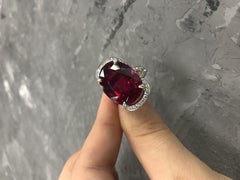 White Gold 18 Karat Diamond Garnet Rhodolite Big Elaborated Ring