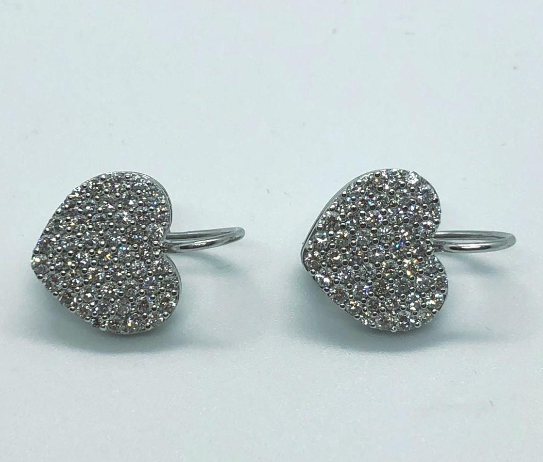 Modern White Gold 18 Karat Heart Diamonds Earrings For Sale