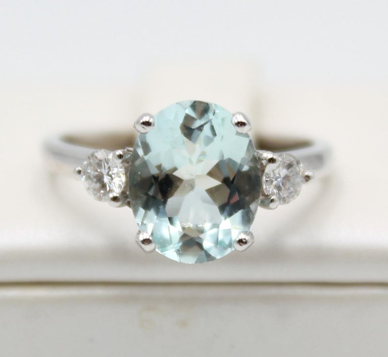9ct White Gold 0.10ct Diamond Aquamarine Ring main image 1