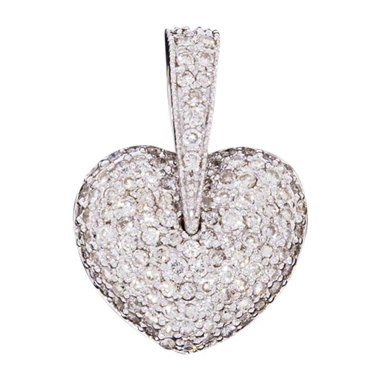 White Gold 2.00 Carat Pave Diamond Puffed Heart Pendant