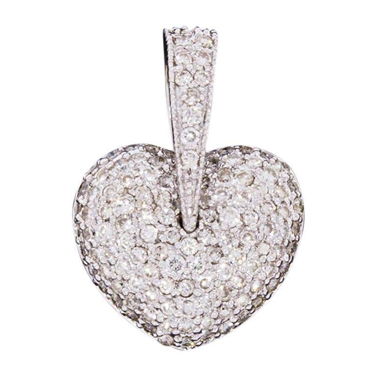 White Gold 2.00 Carat Pave Diamond Puffed Heart Pendant at 1stDibs