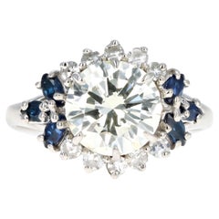 White Gold 2.01 Carat Round Brilliant Diamond and Sapphire Engagement Ring