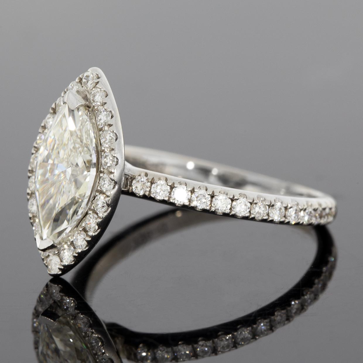 White Gold 2.01 Carat Round Diamond Halo Engagement Ring In Excellent Condition In Columbia, MO