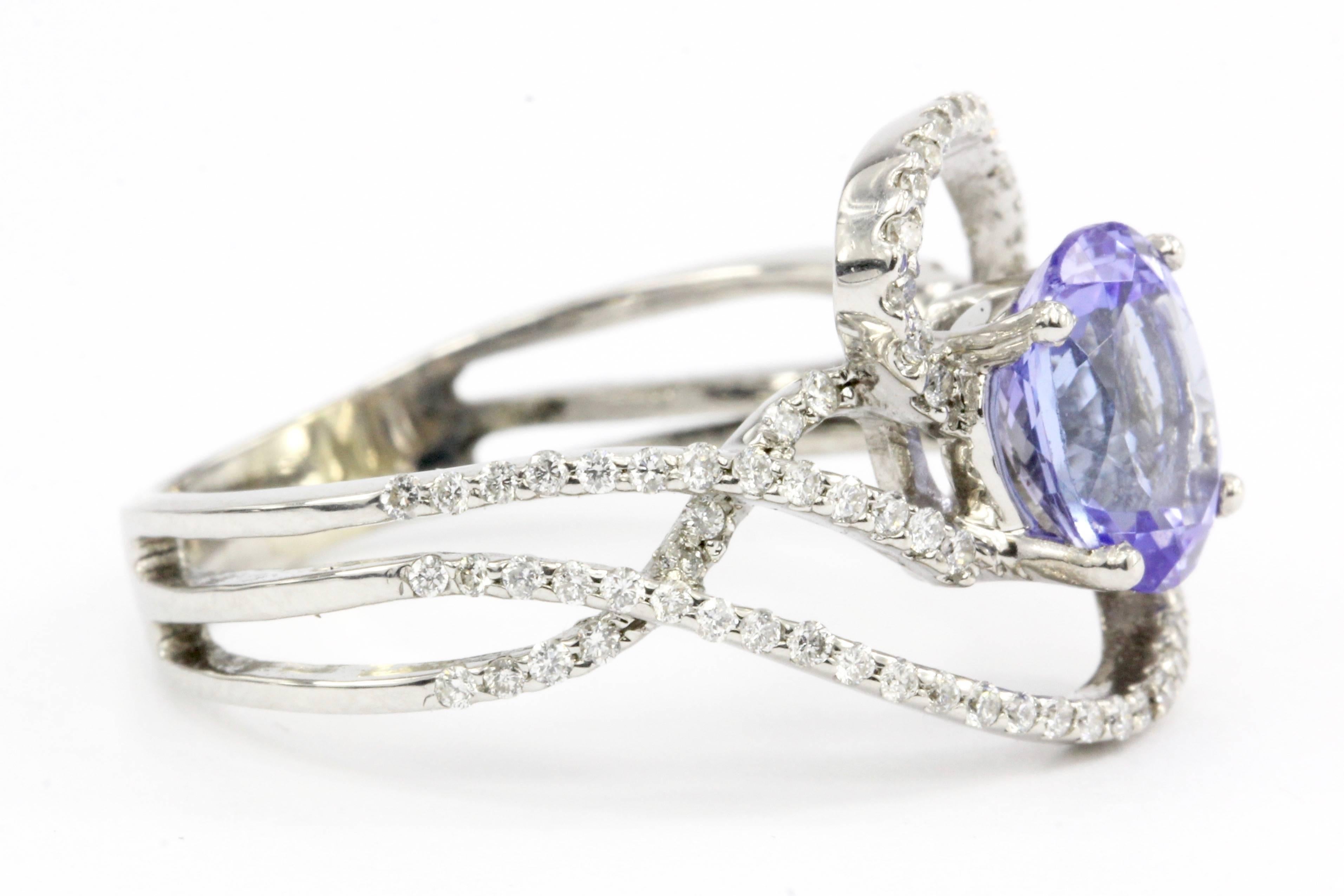 White Gold 2.01 Carat Tanzanite Diamond Ring In Excellent Condition In Cape May, NJ