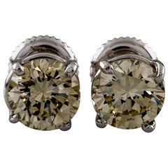 White Gold 2.03 Carat "Champagne" Diamond Stud Screwback Earrings