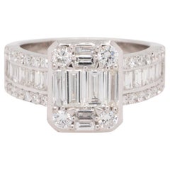 White Gold 2.05 Carat Diamond Illusion Engagement Ring 18 Karat in Stock