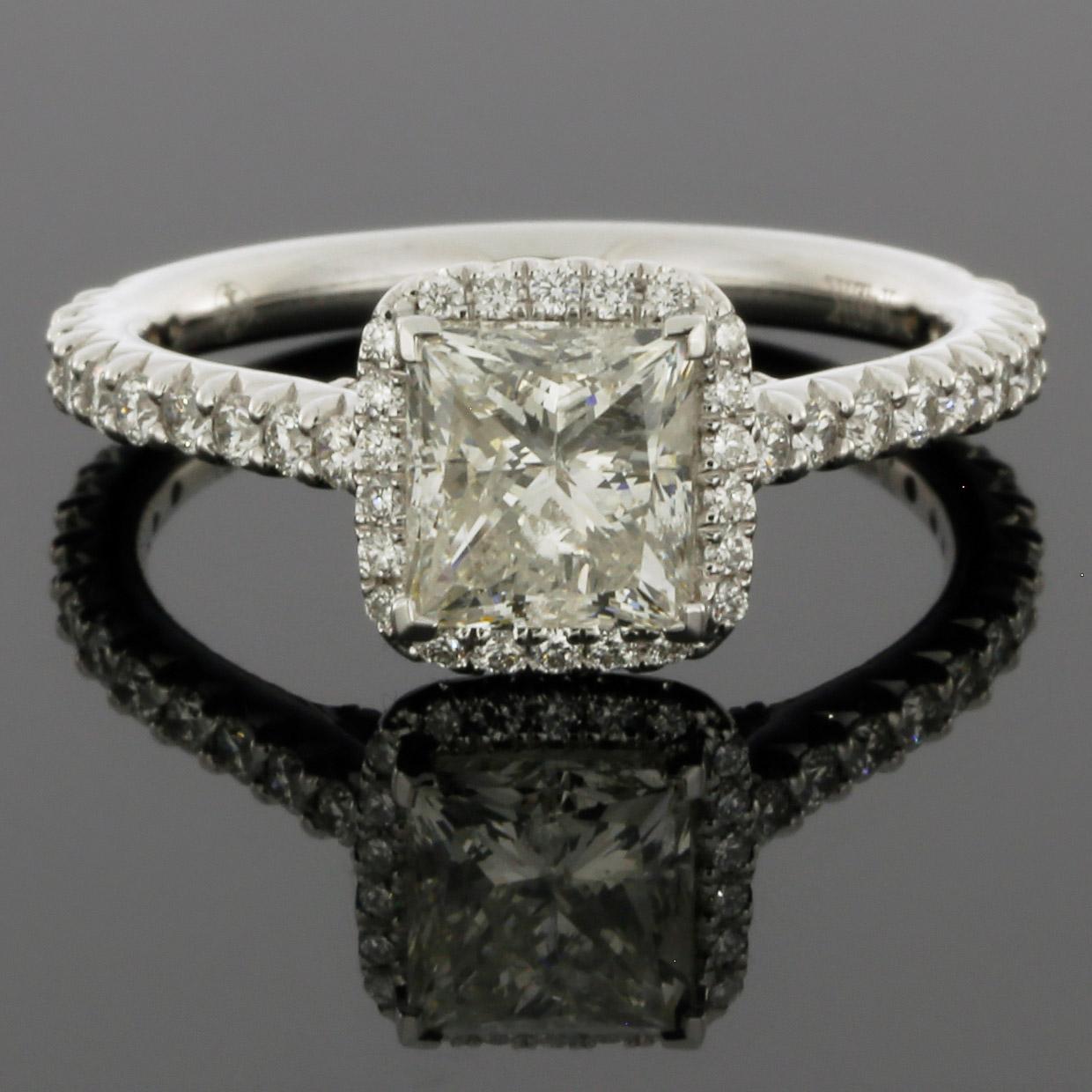 Princess Cut White Gold 2.11 Carat Princess Diamond Halo Engagement Ring