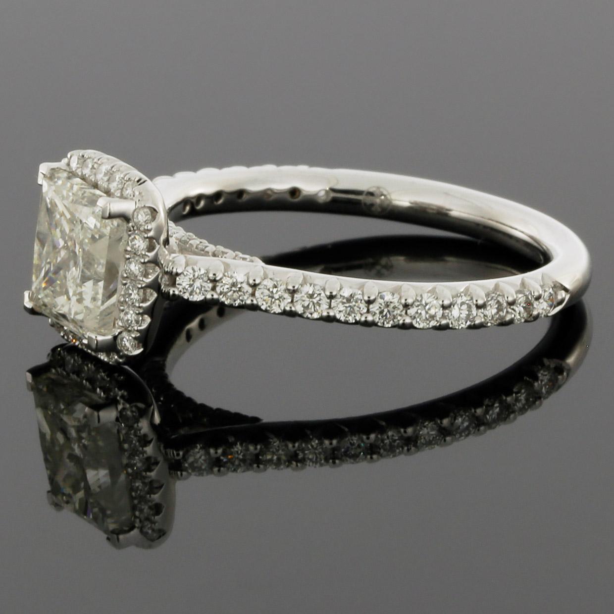 White Gold 2.11 Carat Princess Diamond Halo Engagement Ring In Excellent Condition In Columbia, MO