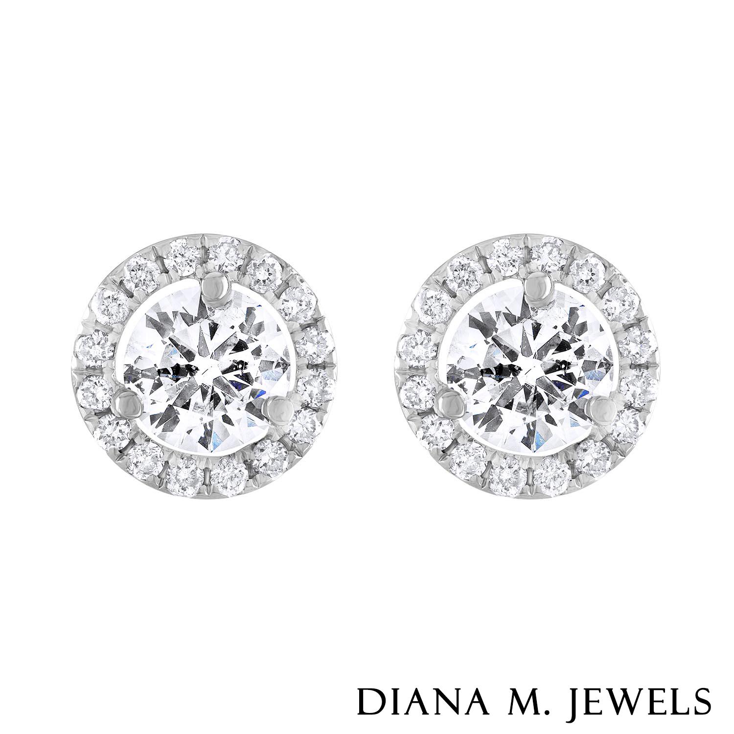 White Gold 2.15 Carat Diamond Halo Studs In New Condition In New York, NY