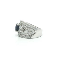 White Gold 2.15ctw Oval Sapphire Diamond Wide Open Work Cigar Band Ring