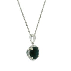 White Gold 2.18ctw Sapphire & Diamond Pendant on 16" Wheat Link Chain Necklace