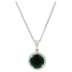 White Gold 2.18ctw Sapphire & Diamond Pendant on 16" Wheat Link Chain Necklace