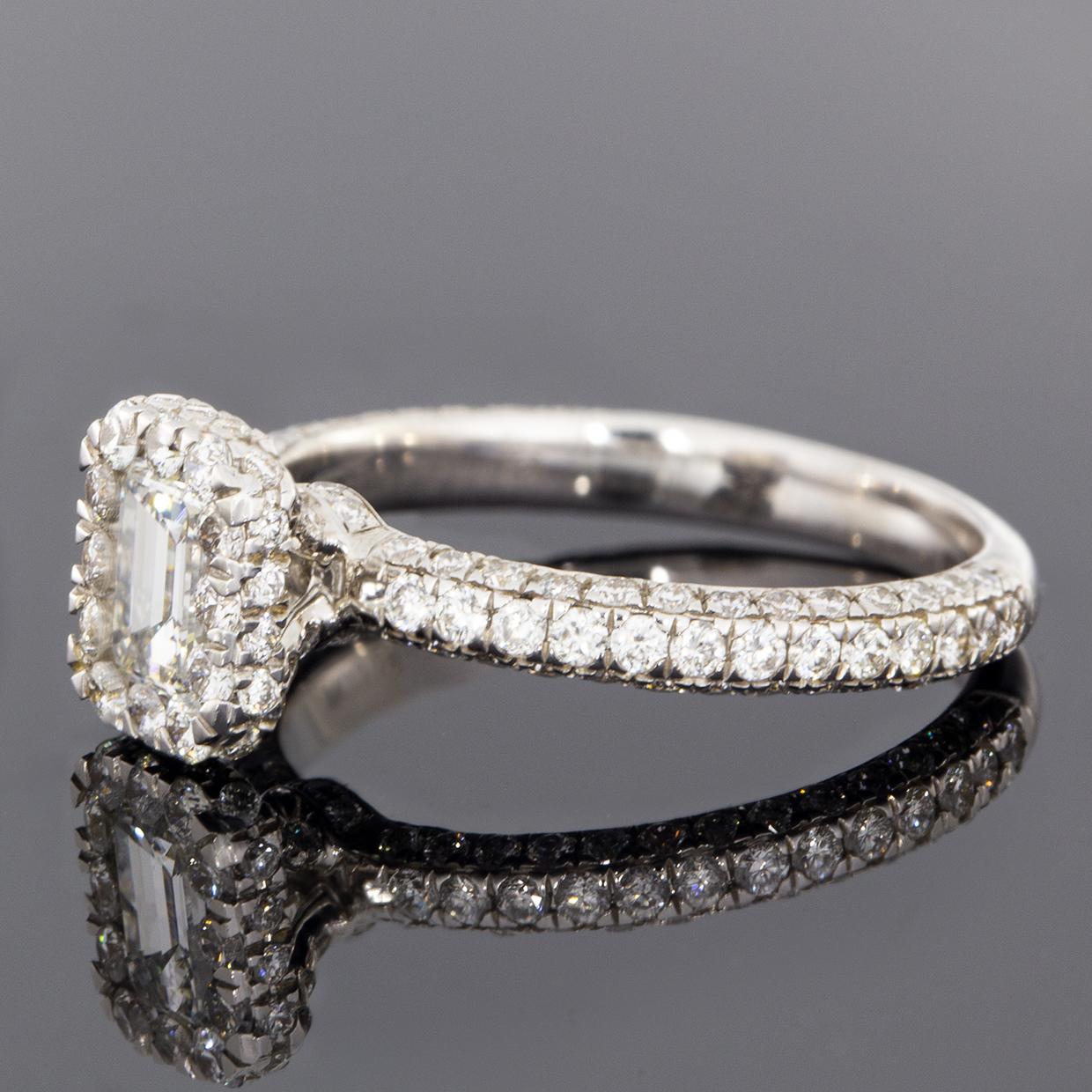 Emerald Cut White Gold 2.29 Carat Emerald Diamond Halo Engagement Ring